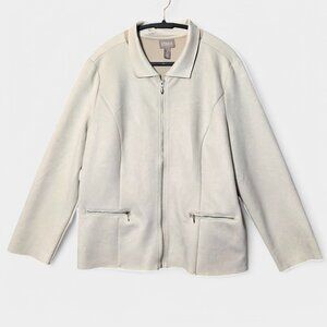 Chicos Women's Faux Suede Jacket Beige Taupe Minimalist Neutral Outerwear XL (3)